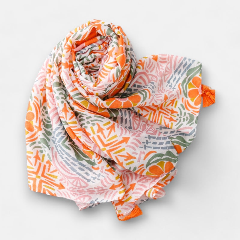 Ladies Pink, Orange & Green Print Scarf