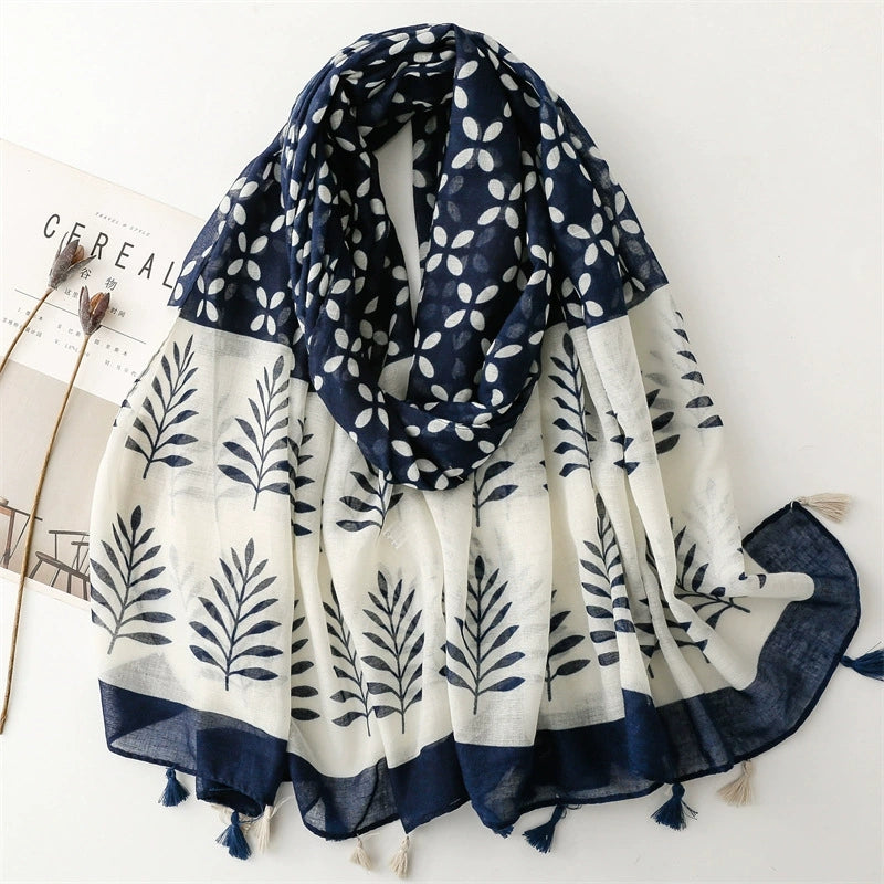 Ladies | Navy & White Tree Scarf