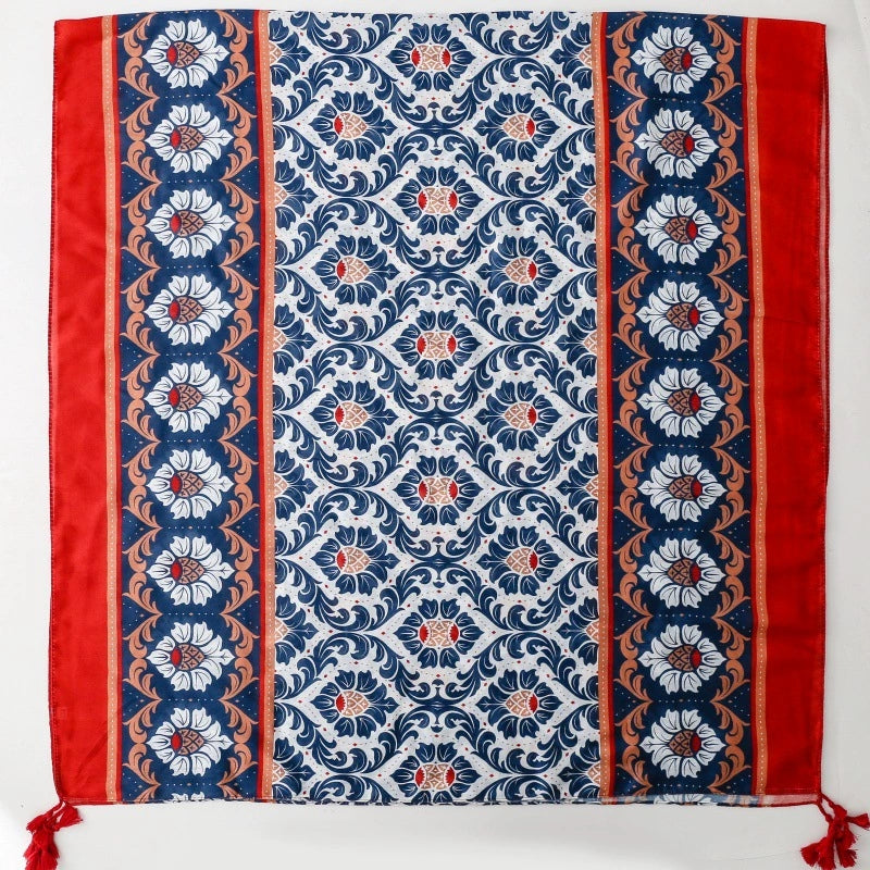 Ladies |Red, Navy and White Flower Scarf