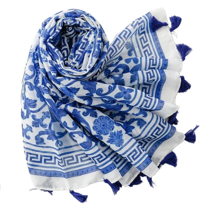 Ladies | Blue & White Pattern Scarf