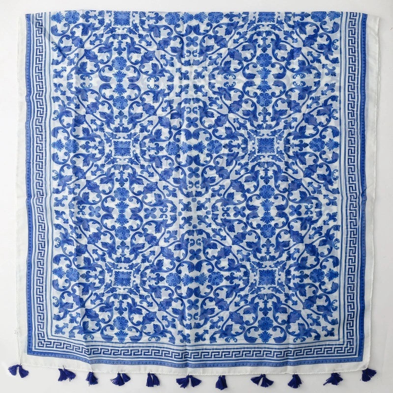 Ladies | Blue & White Pattern Scarf