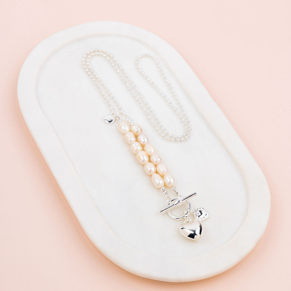 Silver & Fresh Water Pearl Love Heart Necklace