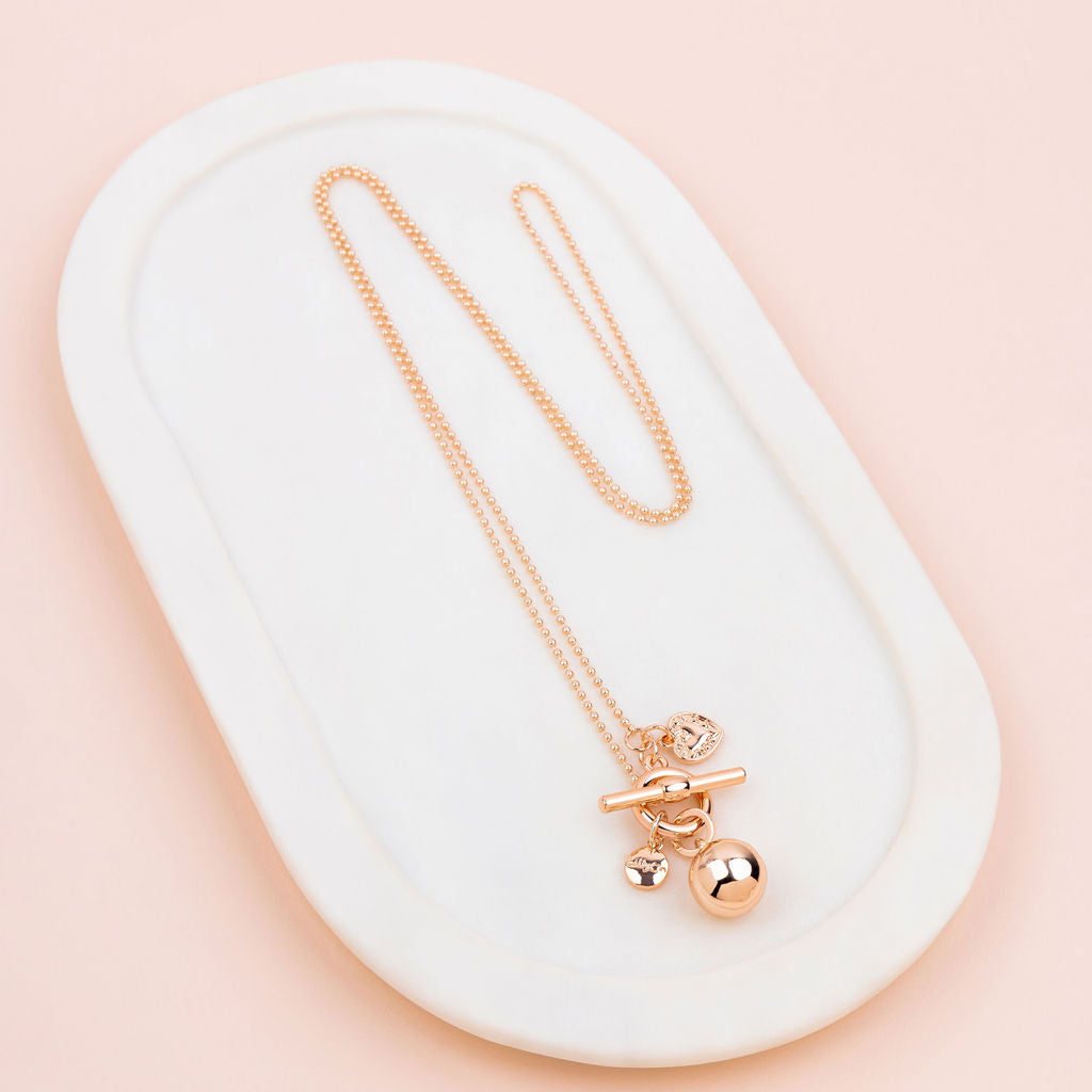 Rose Gold Ball Pendant Long Necklace