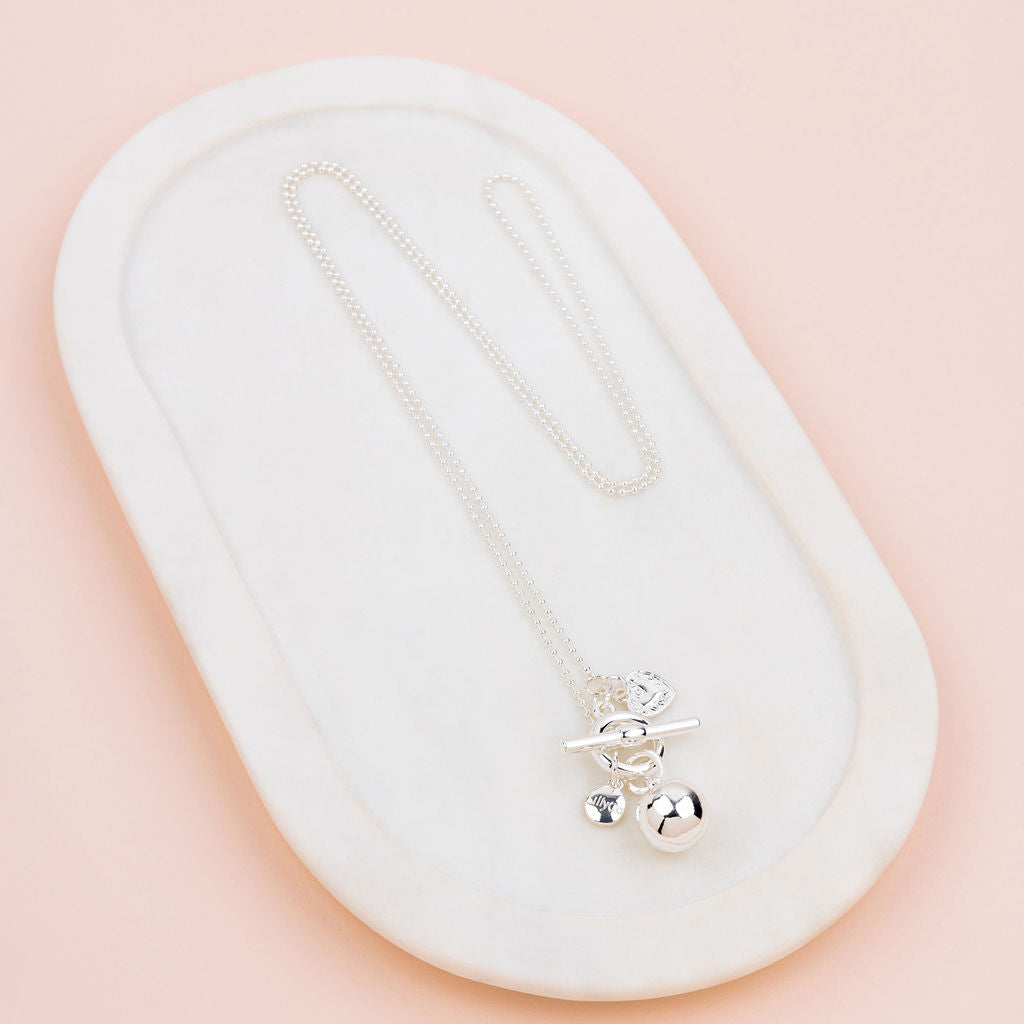Silver Ball Pendant Long Necklace