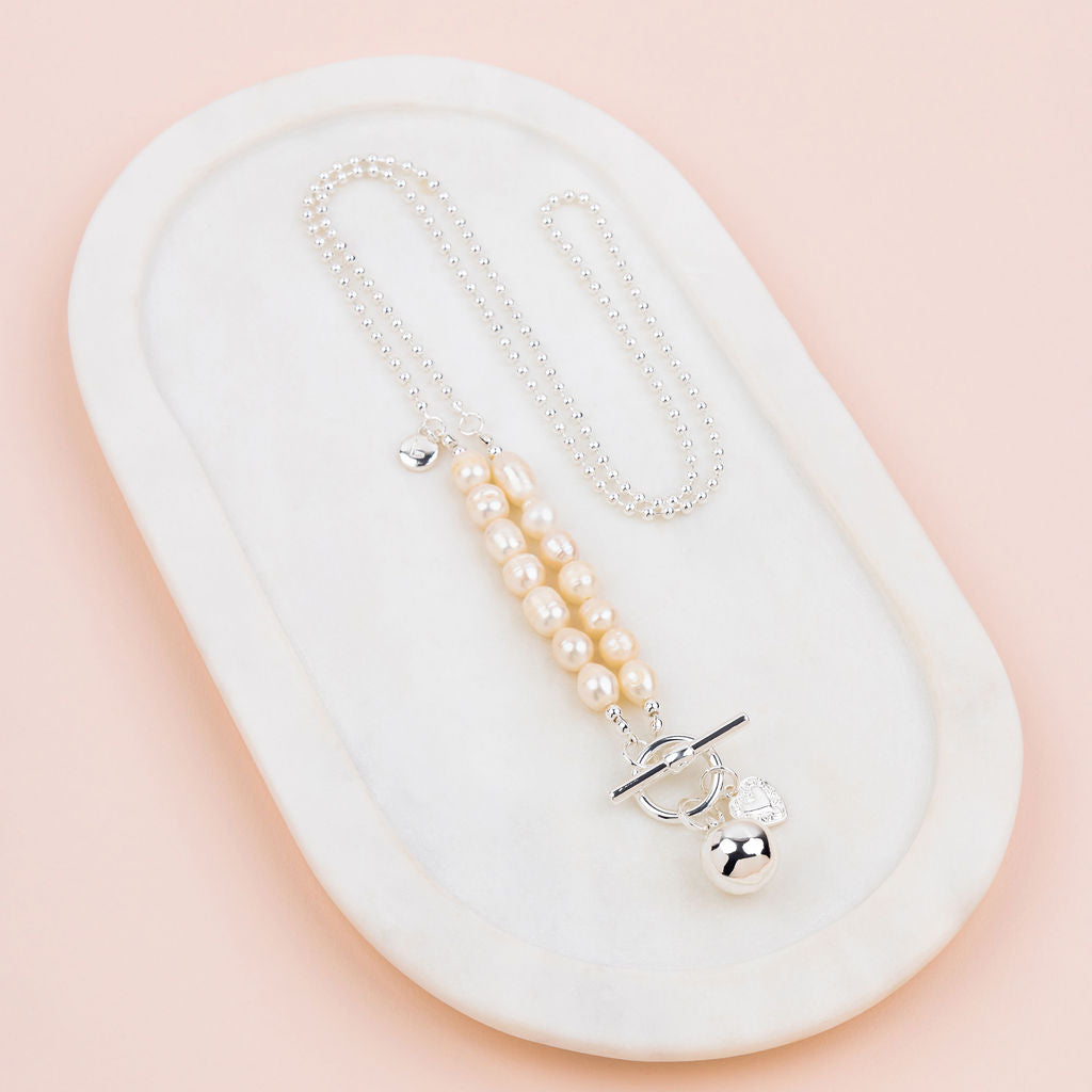 Silver & Fresh Water Pearl with Ball Pendant Necklace