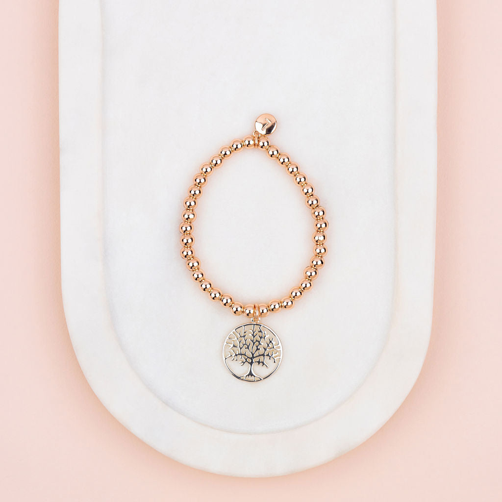Rose Gold & Silver Tree Pendant Bracelet