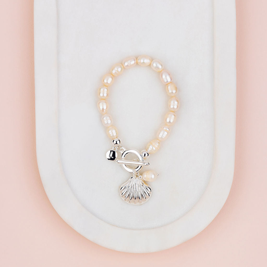 Silver Shell Fresh Water Pearl Bracelet