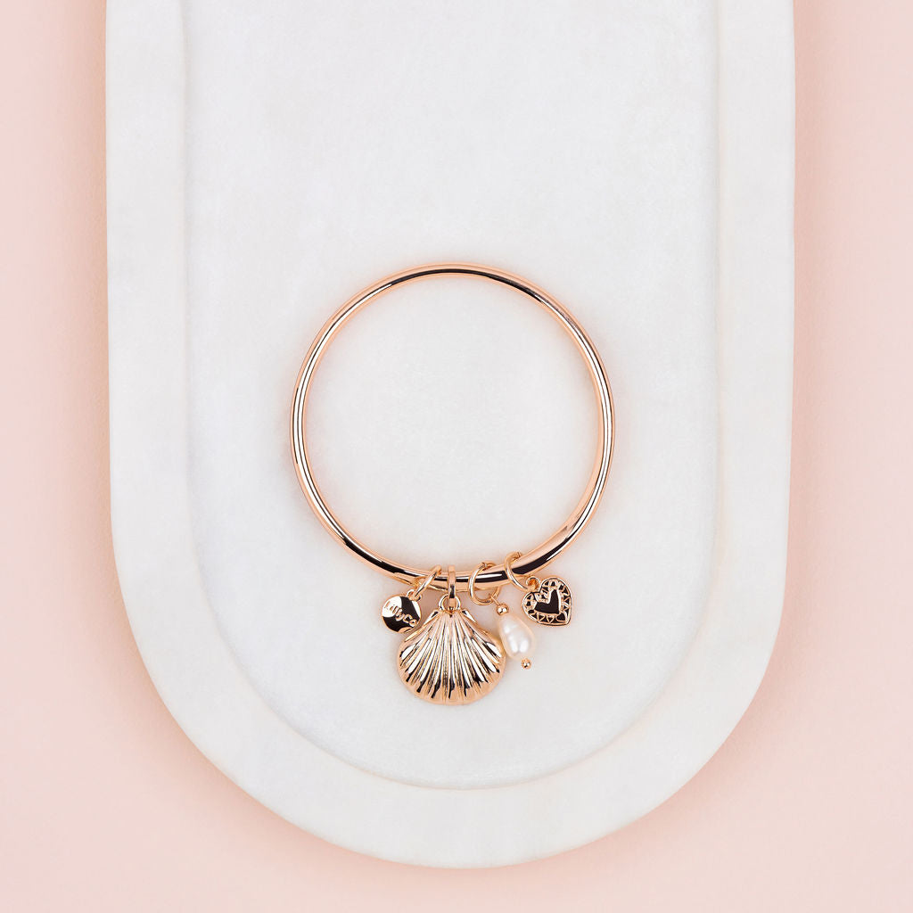 Rose Gold Shell & Pearl Pendant Bangle