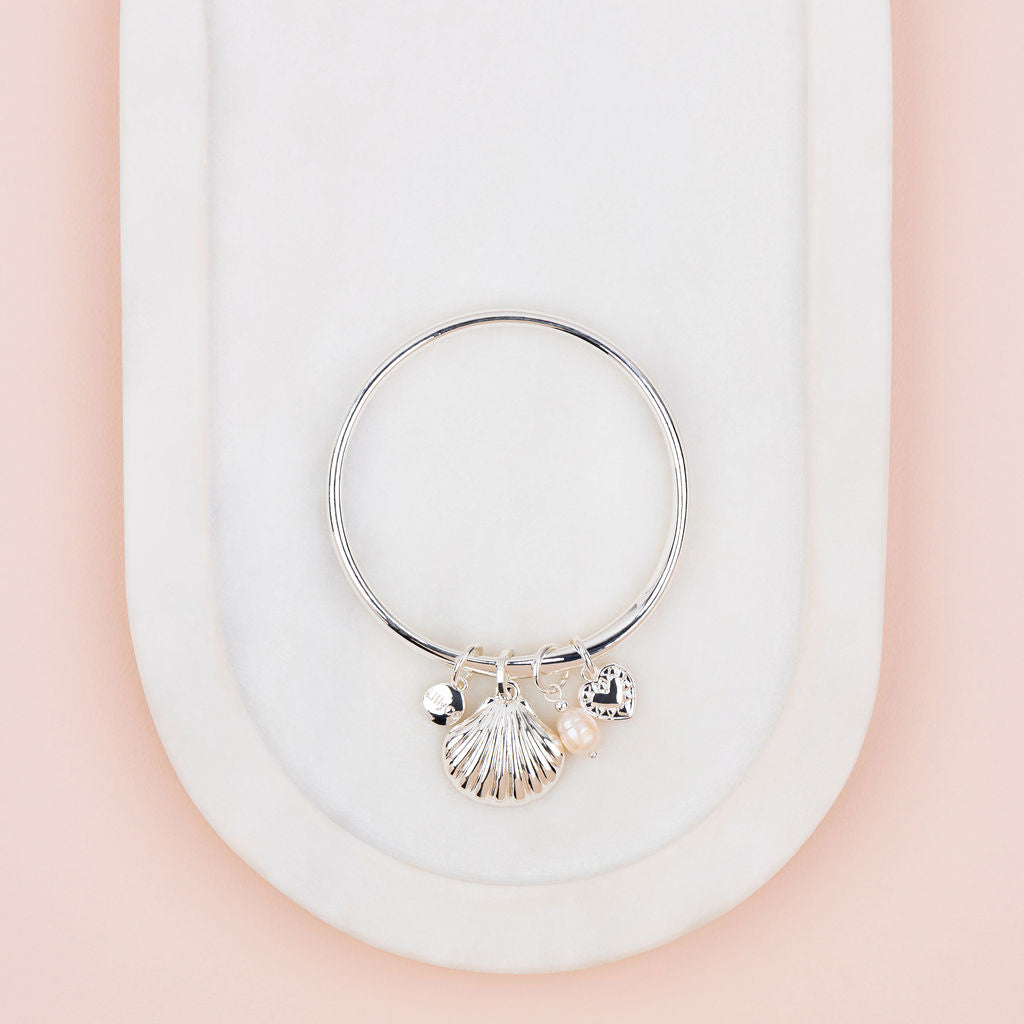 Silver Shell & Pearl Pendant Bangle