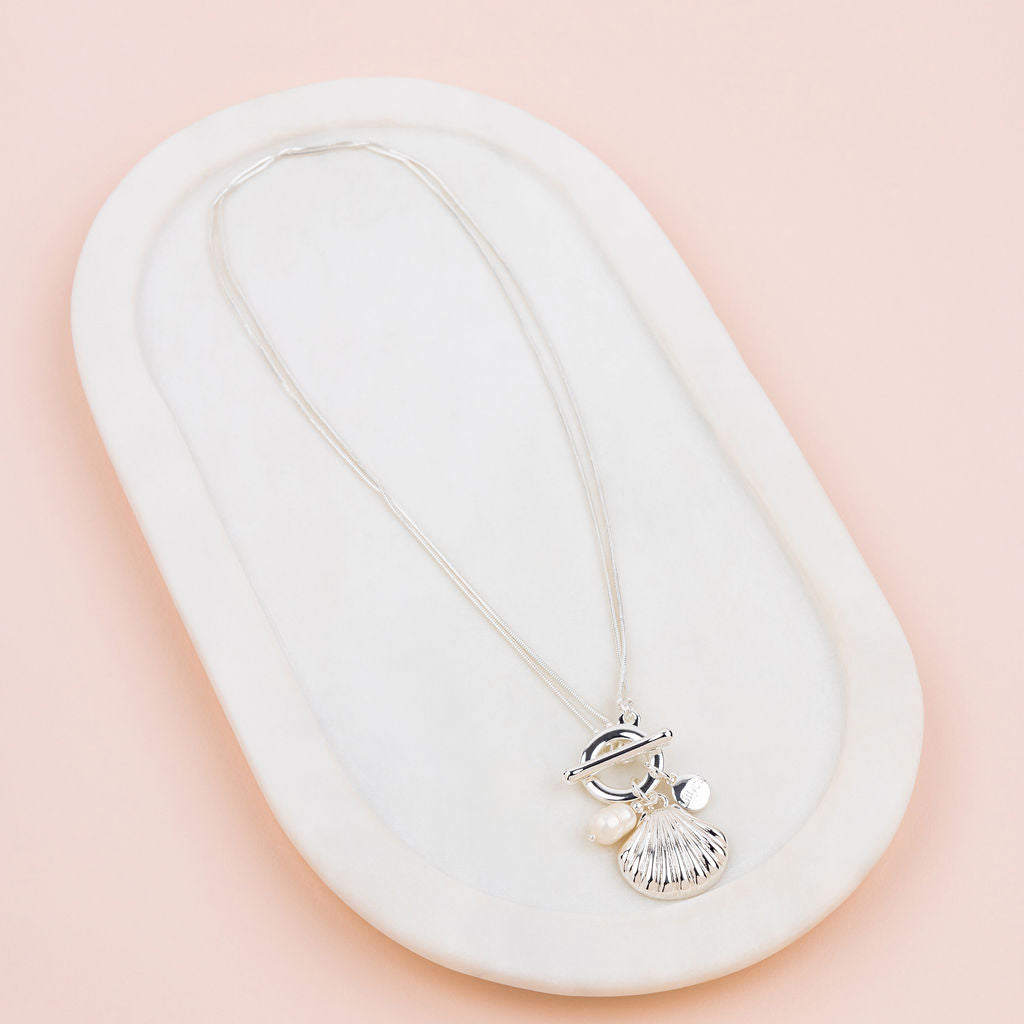 SHORT| LONG | Silver Shell & Pearl Pendant Necklace