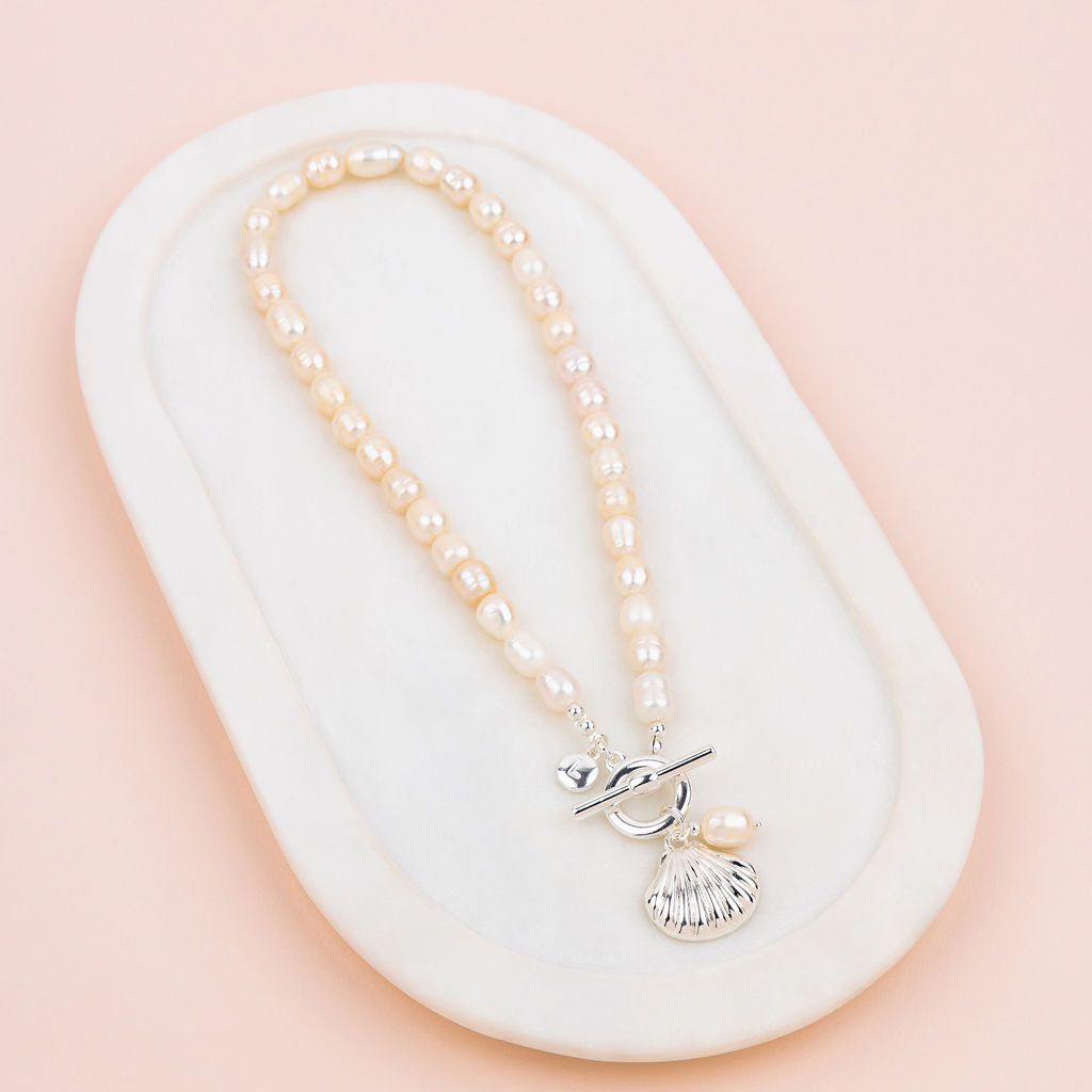 SHORT | Silver Shell on Freshwater Pearl Necklace