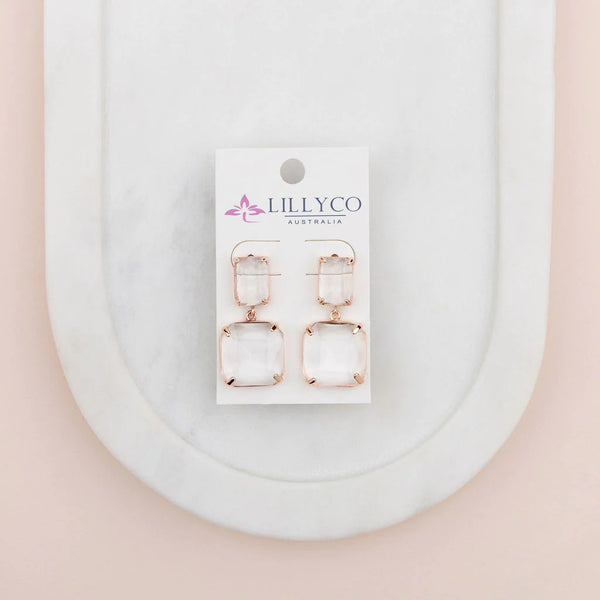 Rose Gold Large Square Crystal Earring
