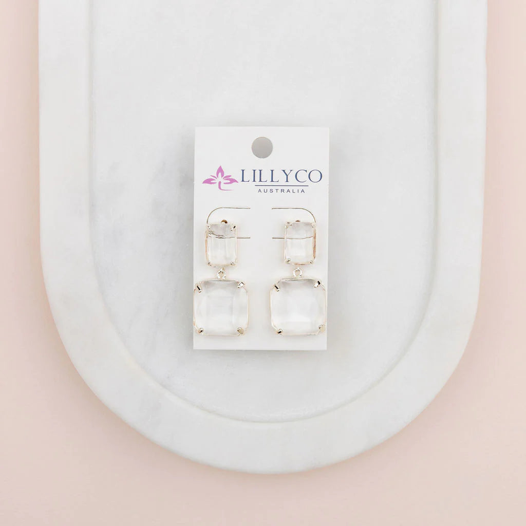 Light Gold Large Square Crystal Earring