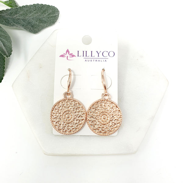 Rose Gold Lacey Disc Earring