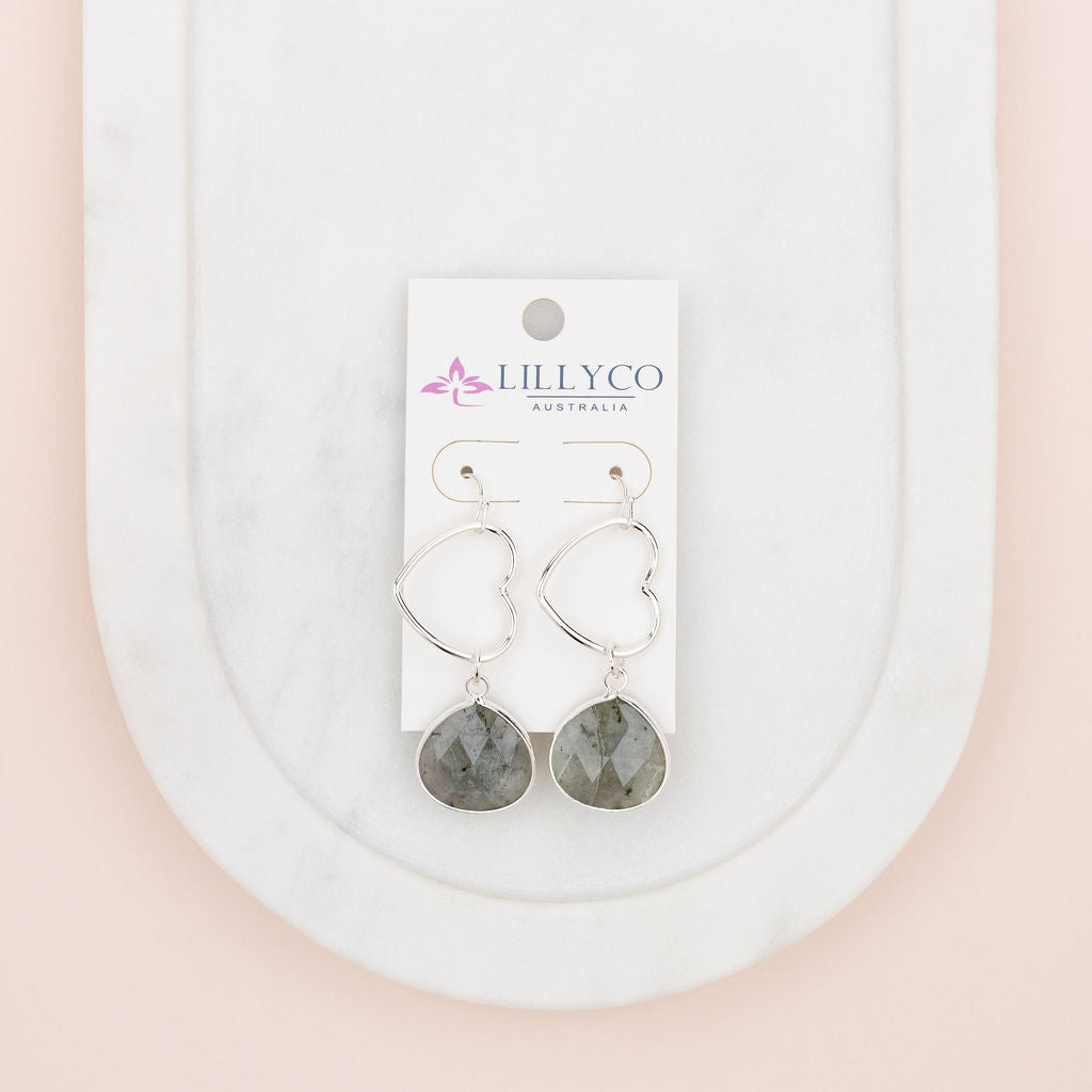 Silver Angle Heart Earring