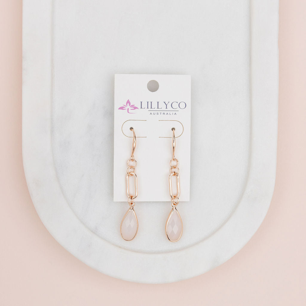 Rose Gold Link White Quartz Earring