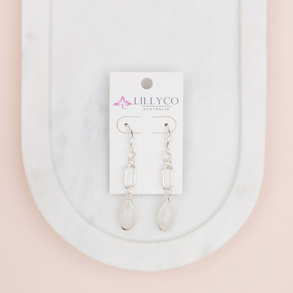 Silver Link White Quartz Earring