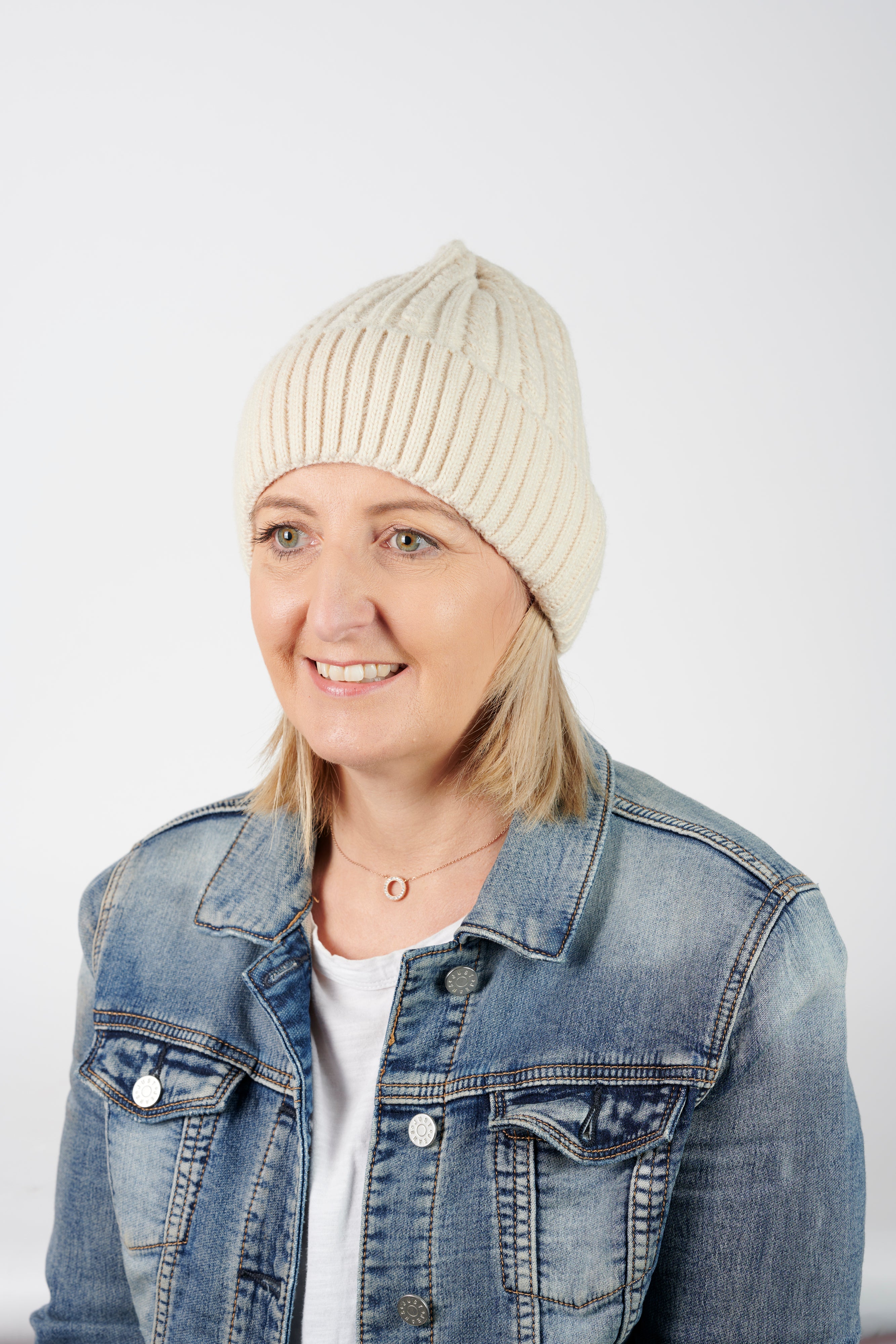 Ladies Beige Rib Beanie