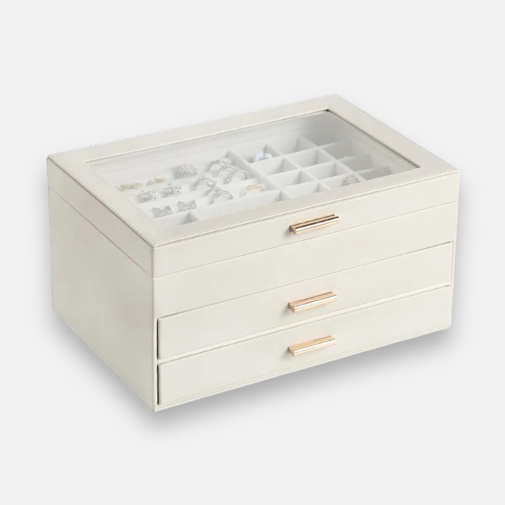 Large Cream Clear Top Jewellery Box w Draws