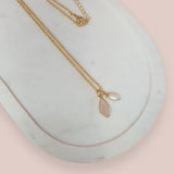 Light Gold Pink Stone + Pearl Necklace