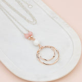 Circle w Blush Pink & White Beads Necklace