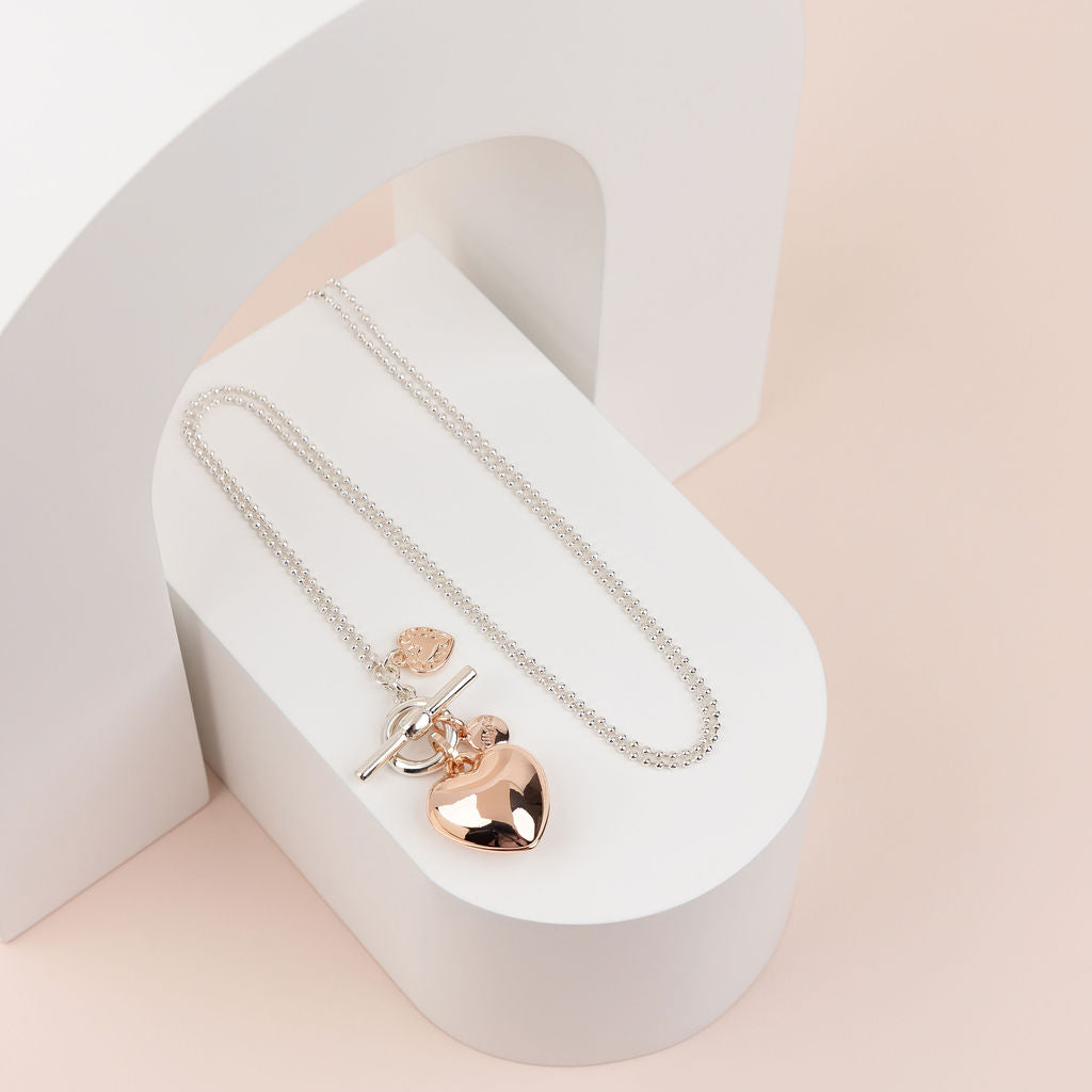 LIMITED EDITION | Long Silver & Rose Gold Heart Necklace