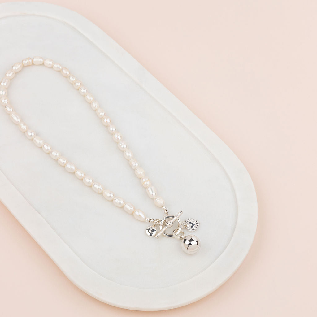 LIMITED EDITION | SHORT | Silver Ball on Freshwater Pearls Necklace