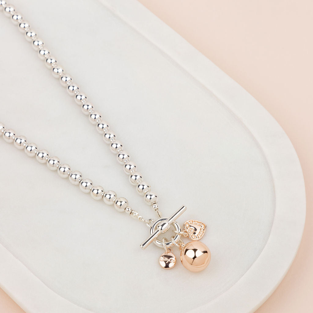 LIMITED EDITION | SHORT | Silver & Rose Gold Ball Necklace
