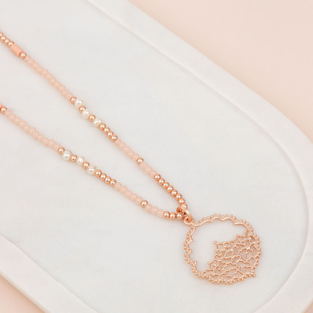Rose Gold Matt & Pink Stone Long Necklace