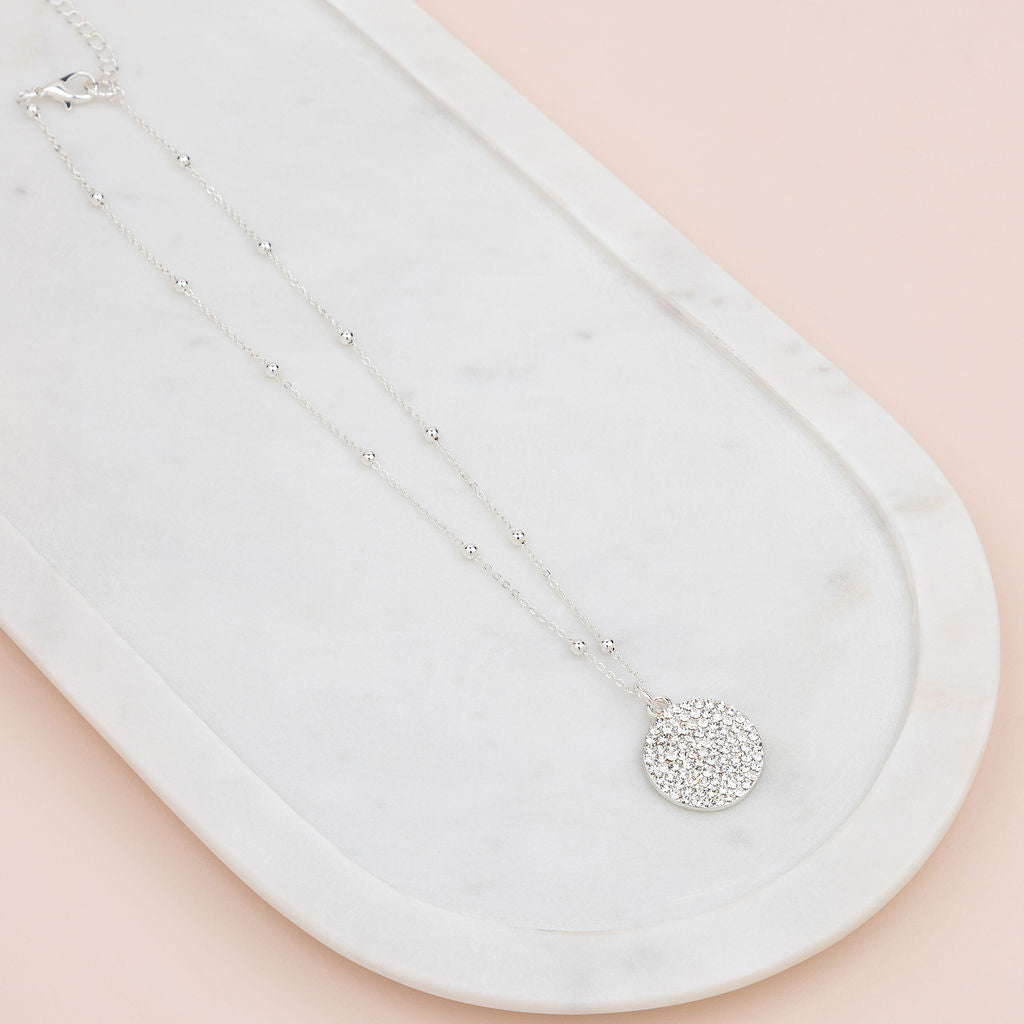 SHORT | Silver Bling Circle Pendant Necklace