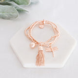 Matt Rose Gold 3 Dragonfly Strand Charm Bracelet