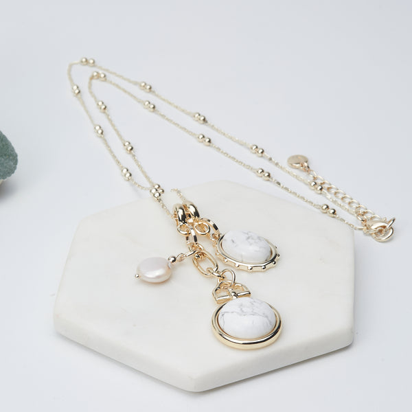 Gold Howlite Stone & Charms Necklace