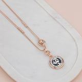 Rose Gold Chain w Silver Coin Long Necklace