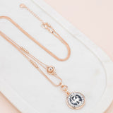 Rose Gold Chain w Silver Coin Long Necklace