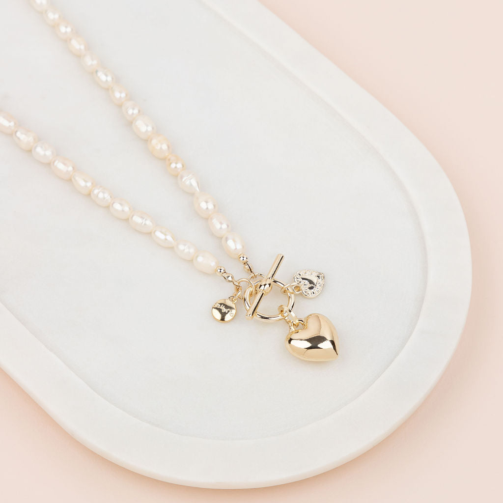 LIMITED EDITION | SHORT | Light Gold Heart on Freshwater Pearl Necklace | ON ORDER