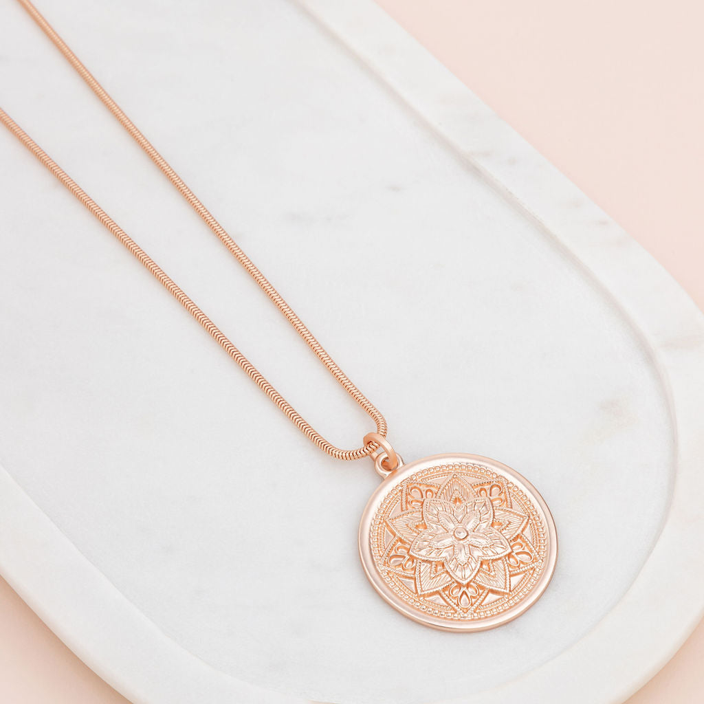 Rose Gold Matt Large Pendant Long Necklace