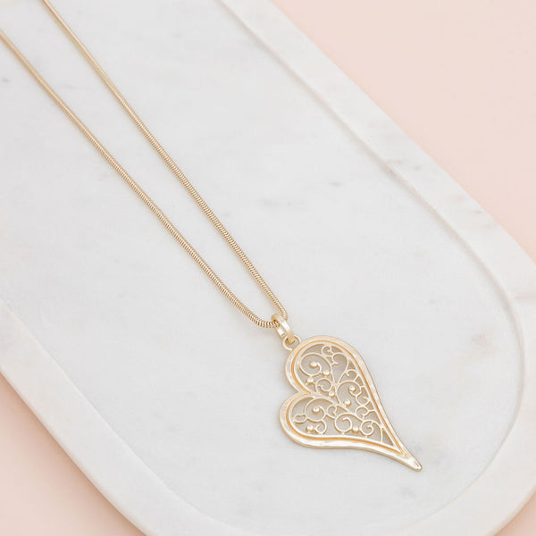 Light Gold Matt Cut Out Heart Necklace