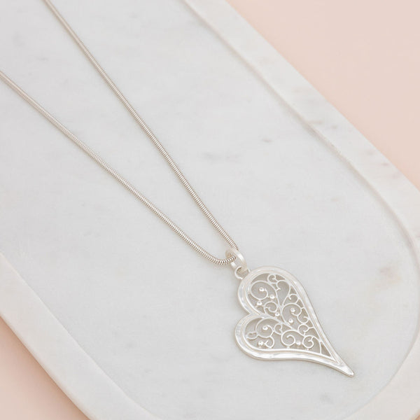 Silver Matt Cut Out Heart Necklace