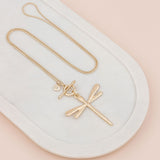 Light Gold Matt Large Dragonfly Pendant Necklace