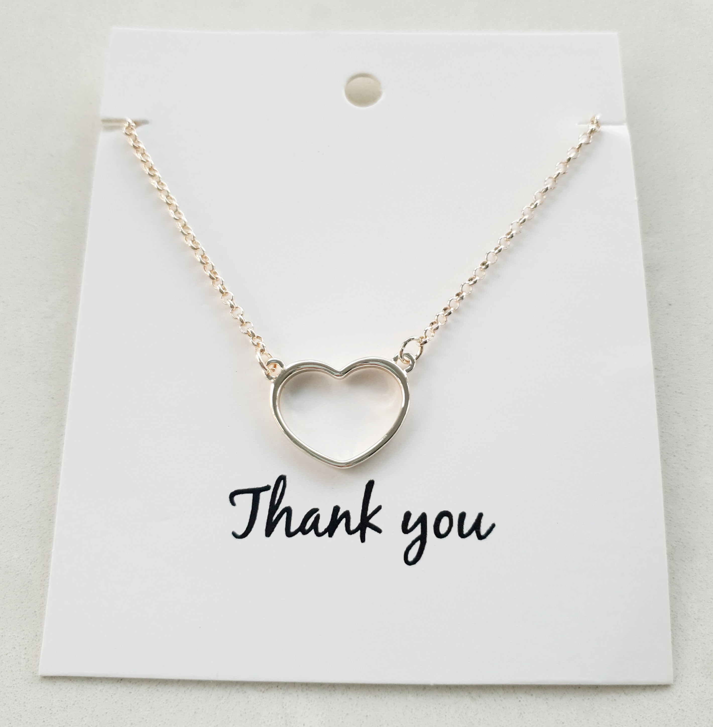 SHORT | Light Gold Heart Necklace on a THANK YOU Card