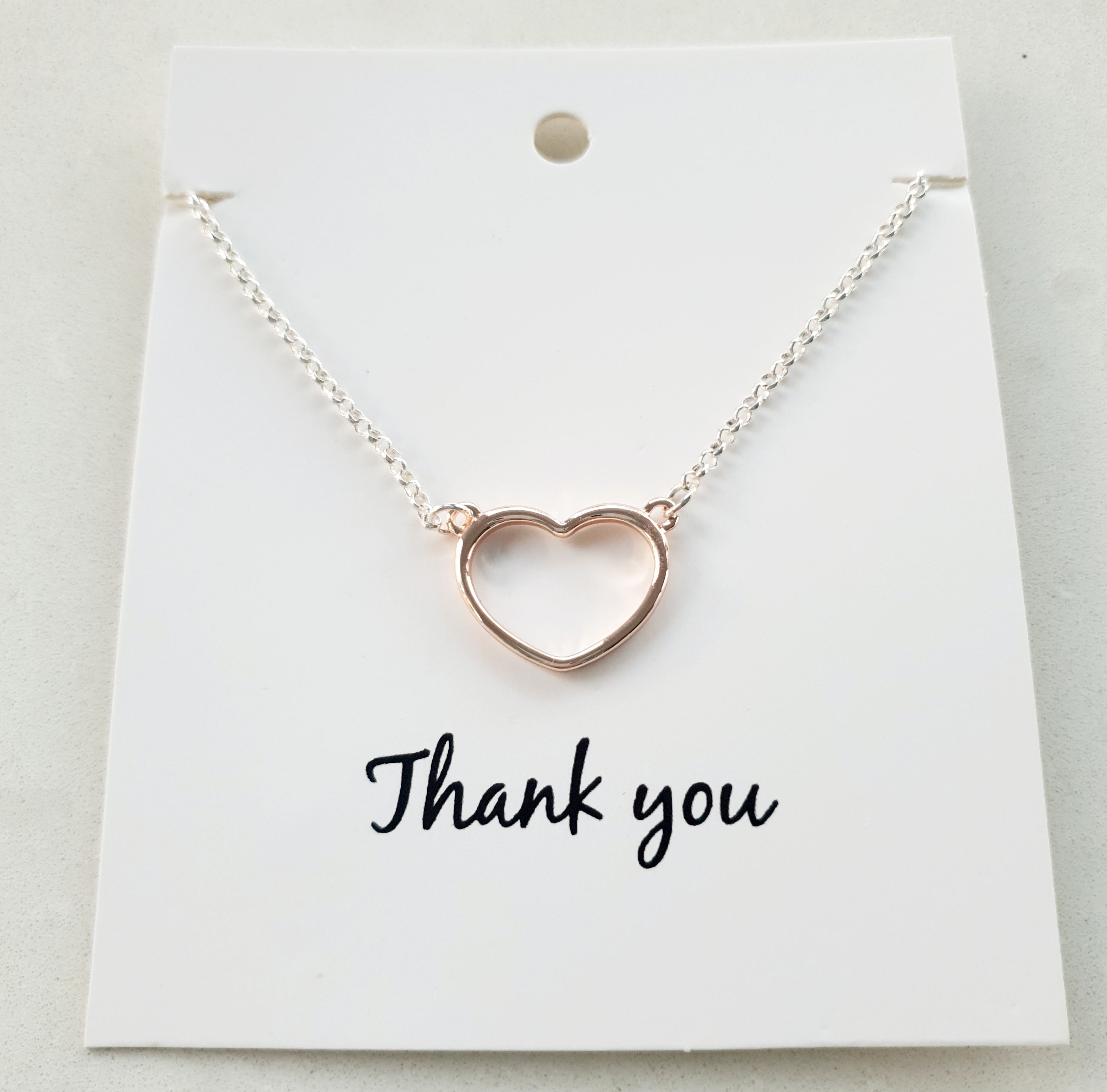 SHORT | Silver & Rose Gold Heart Necklace on a THANK YOU Card