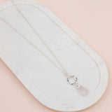 Rose Quartz Pendant on Silver Long Necklace