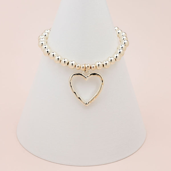 Light Gold Bead & Love Heart Bracelet