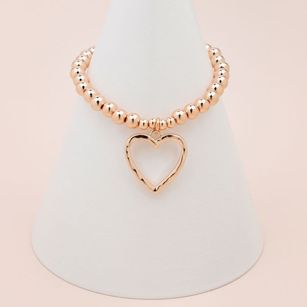 Rose Gold Bead & Love Heart Bracelet