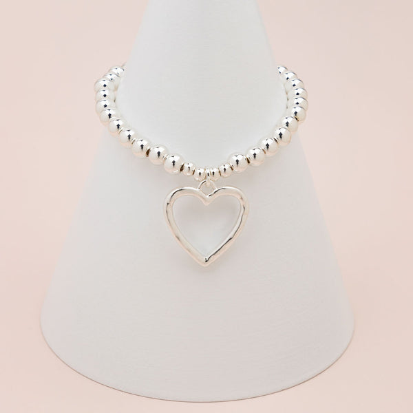Silver Bead & Love Heart Bracelet