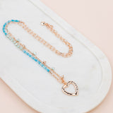 Rose Gold Love Heart with Blue Beads Necklace