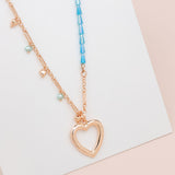 Rose Gold Love Heart with Blue Beads Necklace