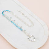 Silver Love Heart With Blue Bead Necklace