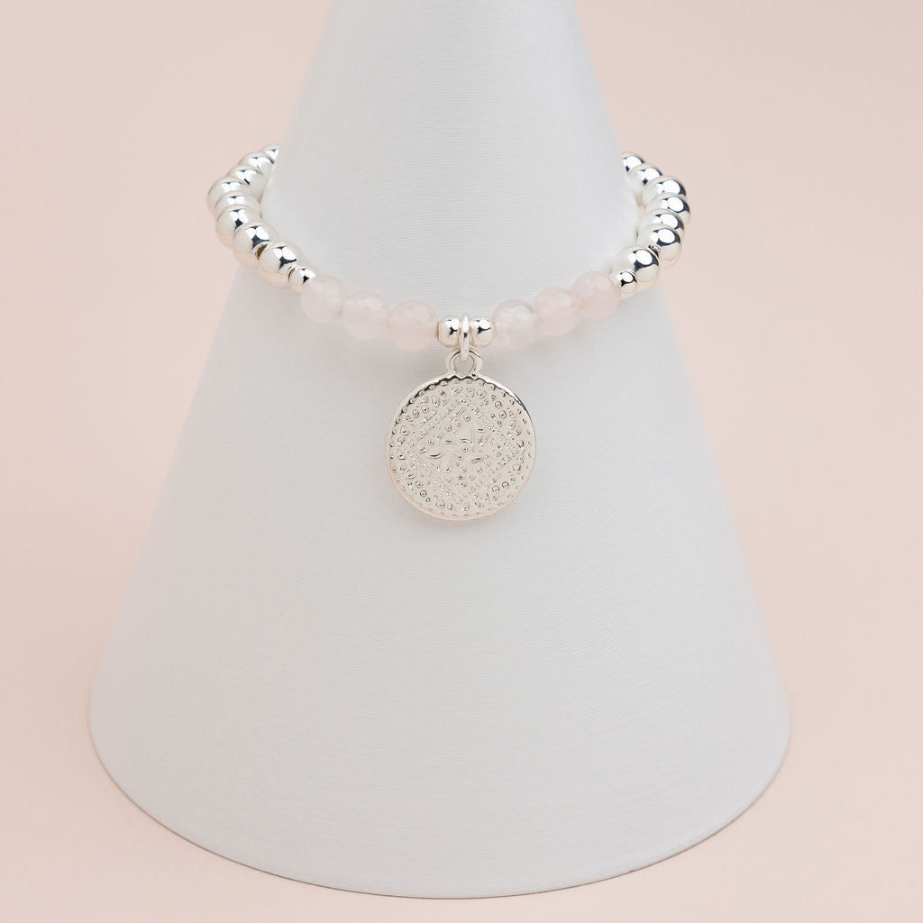 Silver Disc & Rose Quartz Bracelet