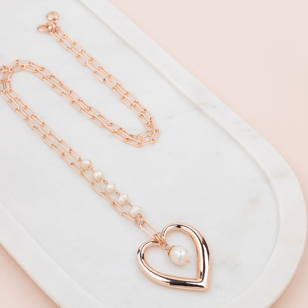 LAST ONE | Rose Gold Heart and Pearl Long Necklace